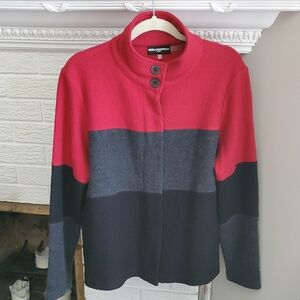 Karl Lagerfeld Women's Colorblock Wool Blend Sweater - Red and Black Size L